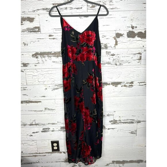 ANTHROPOLOGIE ETT:TWA If By Sea Burnout Roses Velvet Jumpsuit Red/Black Sz M EUC - Picture 2 of 10